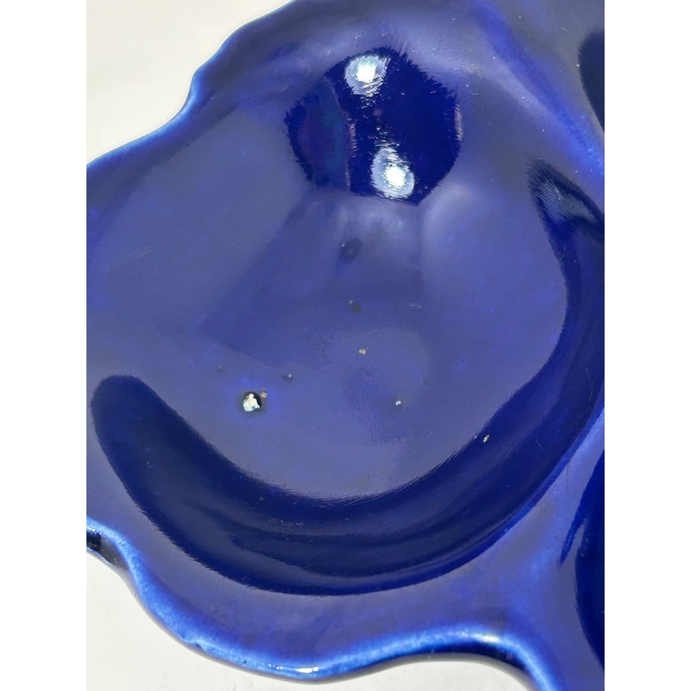 Cobalt Blue Ceramic Triple Leaf Divided Serving Dish with Twig Handle - Picture 3 of 6